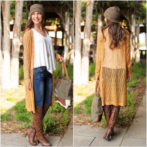 LAST ONE! Mustard Knit Long Sleeve Cardigan - Picture 2 of 4